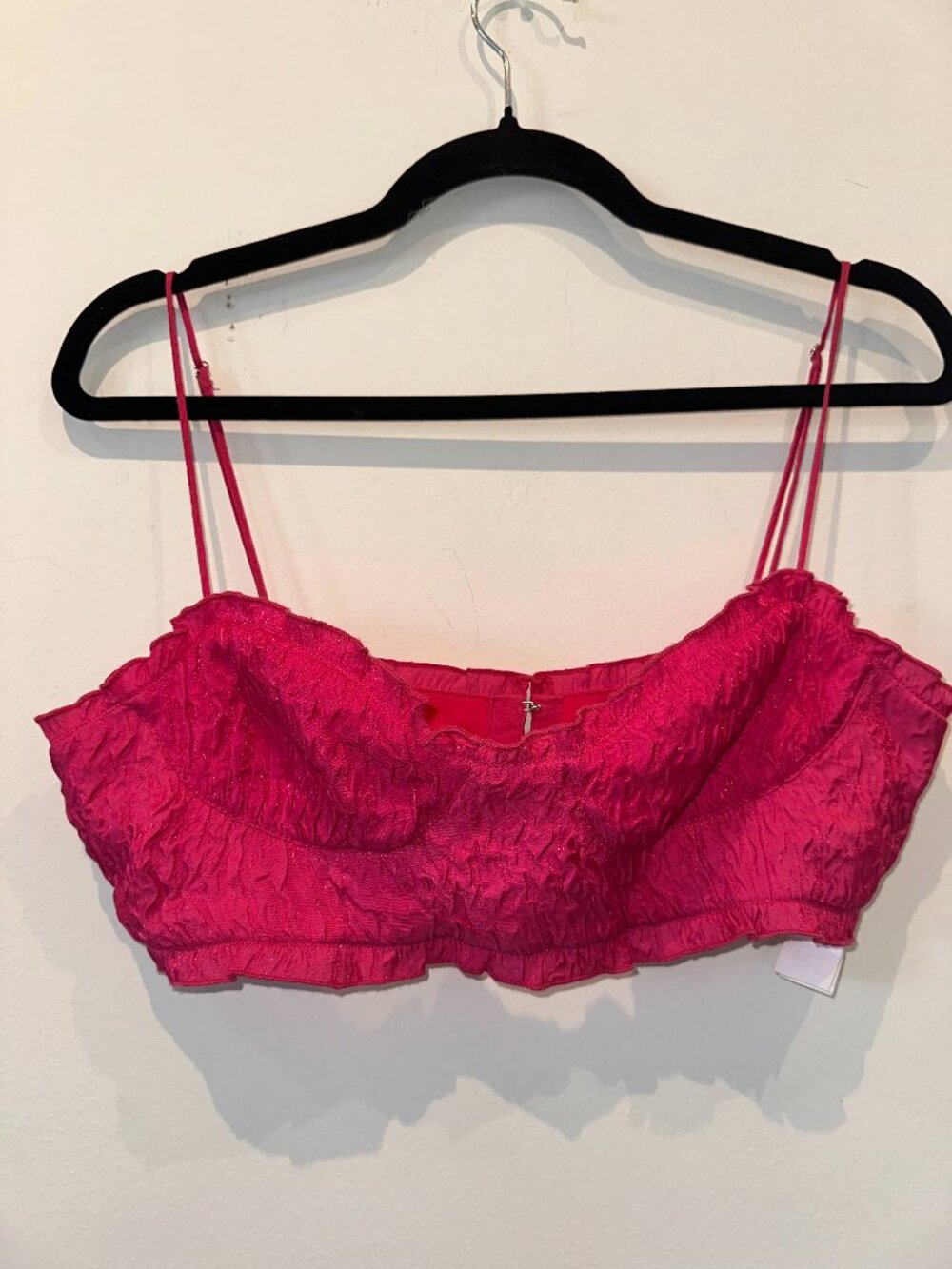 Zara Hot Pink Crinkle Ruffle Bralette Crop Top